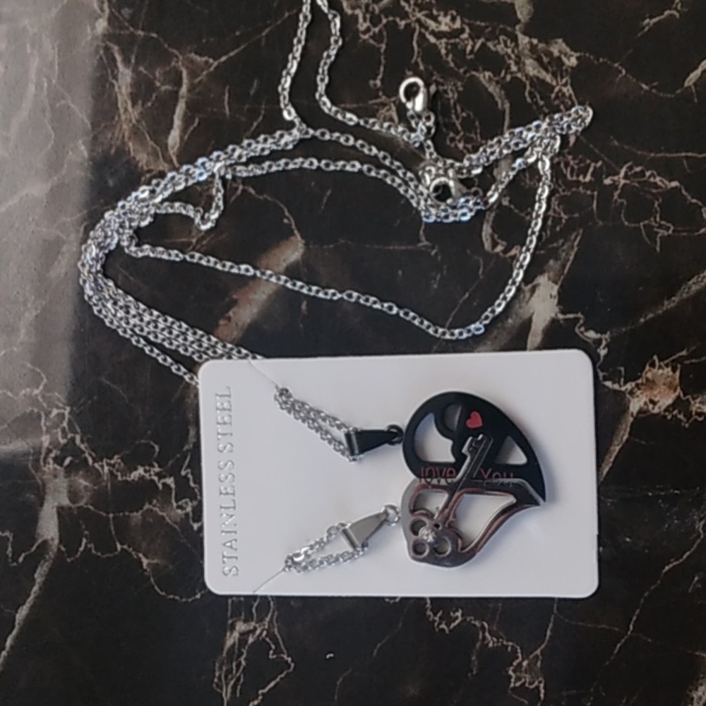 Stainless steel couple key heart necklace - Picture 3 of 6